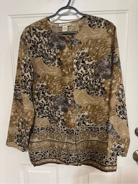 Anna And Frank Taupe and Black Paisley-Leopard Silk Blouse